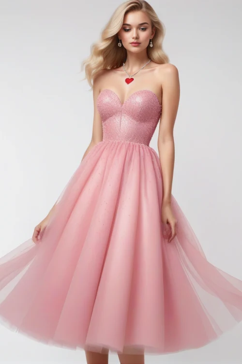BRITNEY - Tiulowa sukienka midi różowa